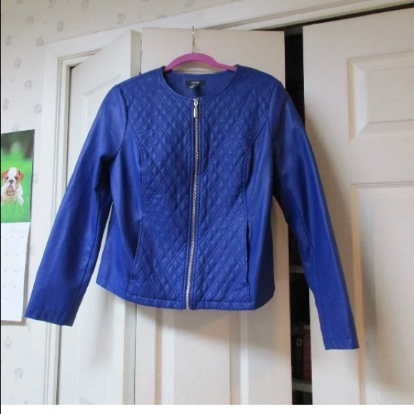 Bright Blue Alfani Fitted Jacket Faux leather sz M - Picture 3 of 8