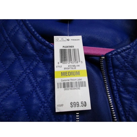 Bright Blue Alfani Fitted Jacket Faux leather sz M - Picture 5 of 8