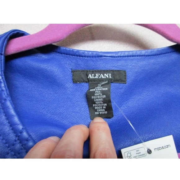 Bright Blue Alfani Fitted Jacket Faux leather sz M - Picture 6 of 8