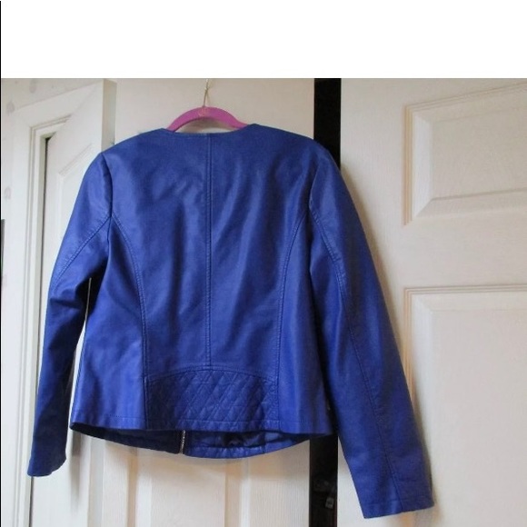 Bright Blue Alfani Fitted Jacket Faux leather sz M - Picture 7 of 8