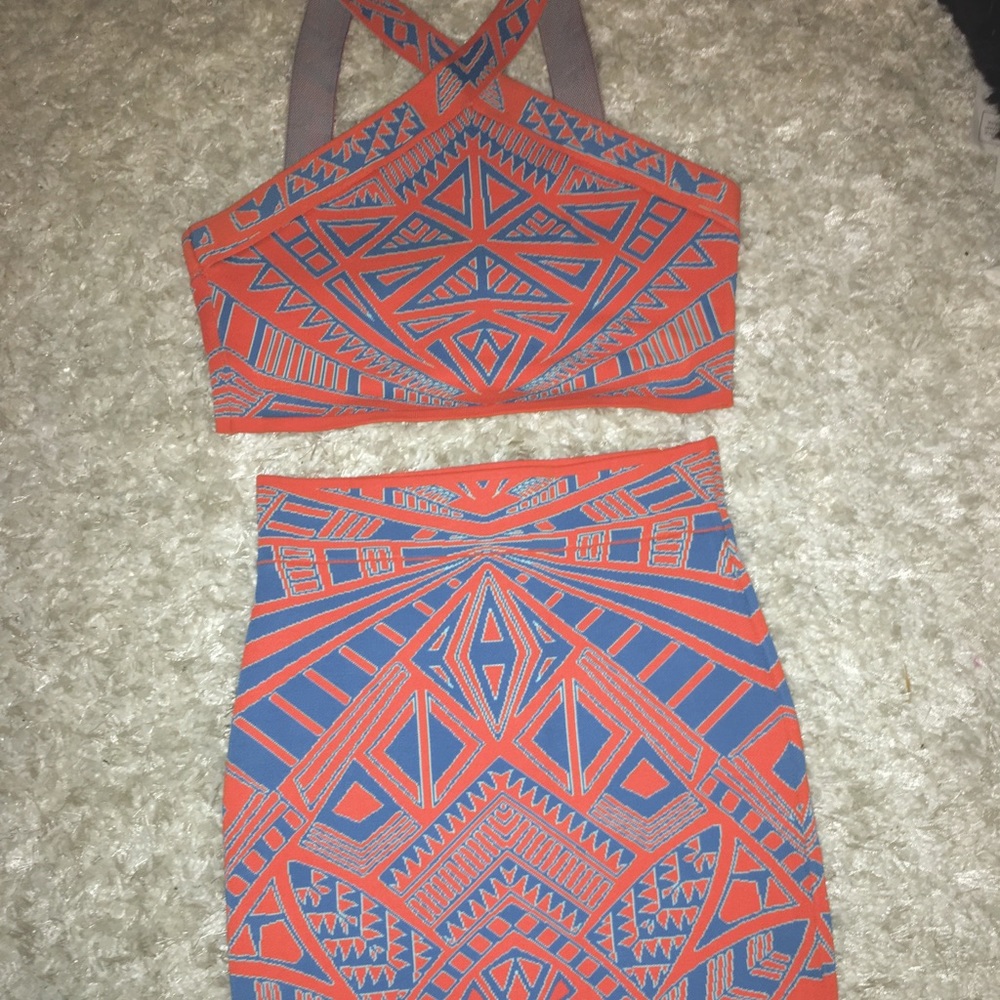 BCBG Max Azria Two piece crop top and skirt.