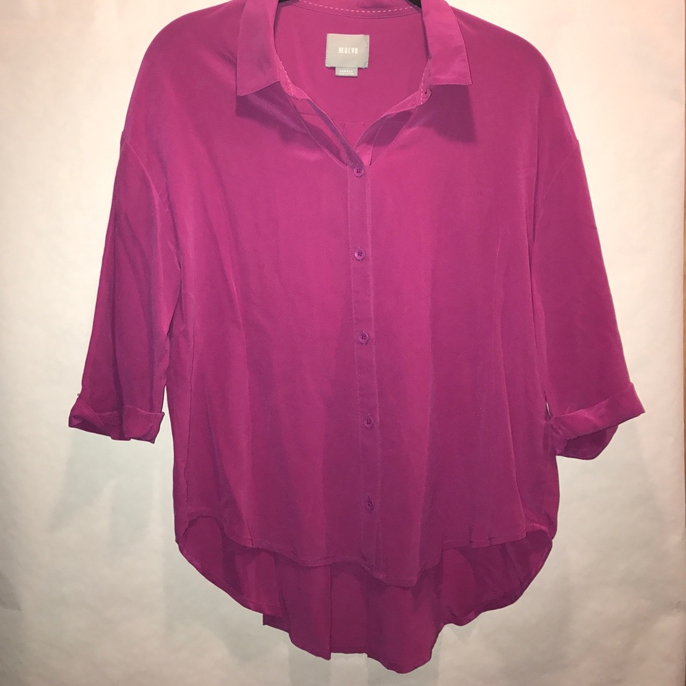 Anthropologie magenta button-up blouse