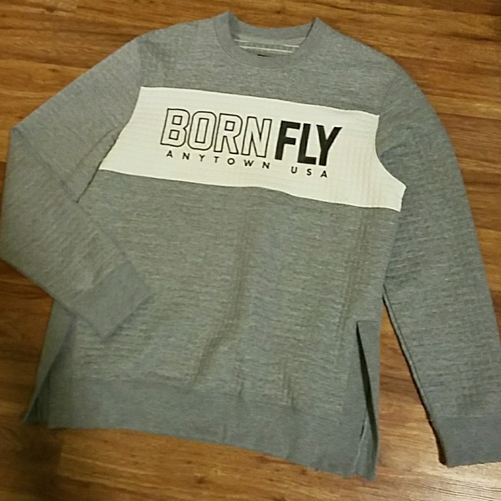 Born Fly Gray Cream Quilted Sweat Shirt M
