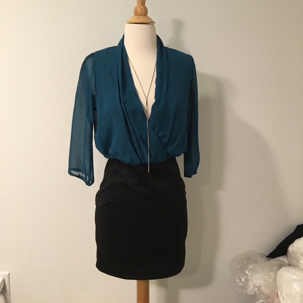 Chiffon top / black bottom one piece mini dress