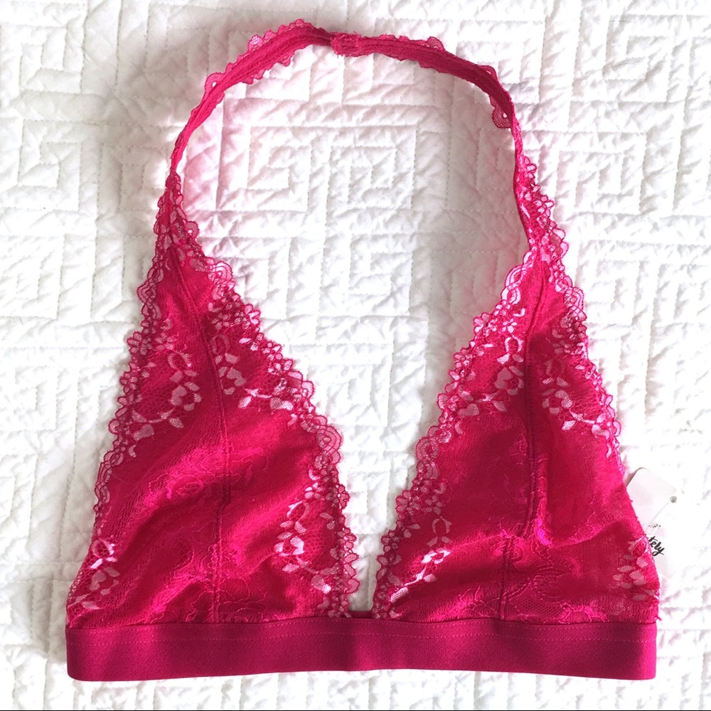 NWT Free People Elle Halter Bra Pink Lace Bralette Size Small - Picture 4 of 5