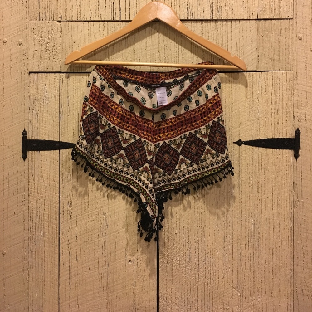 Boho Floral Tribal Fringe Shorts