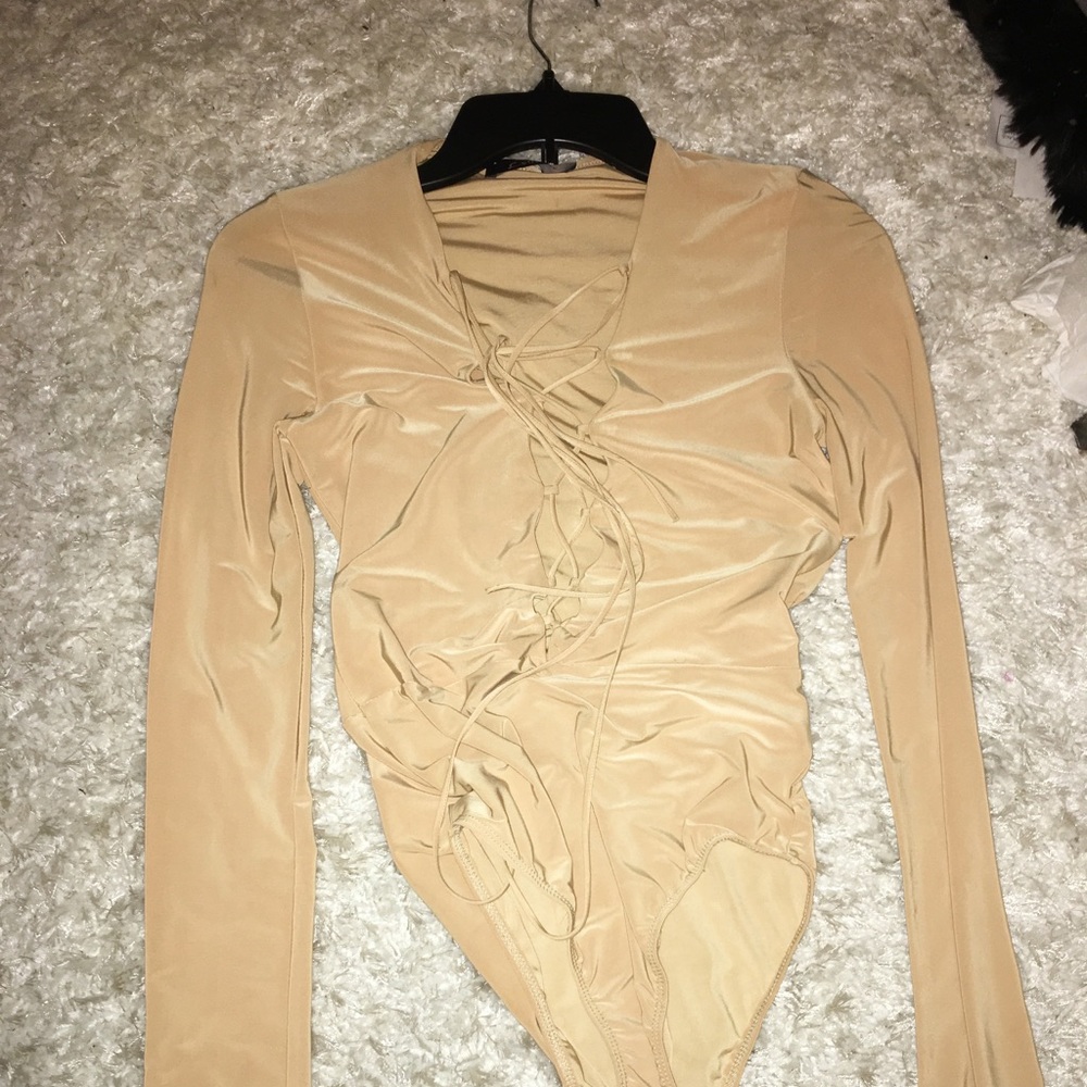 Long Sleeve Caramel Color Shoestring Top