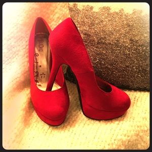Red Swede material high heels