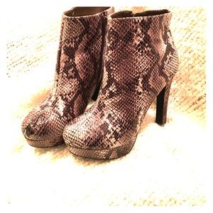 Snake skin material heeled booties