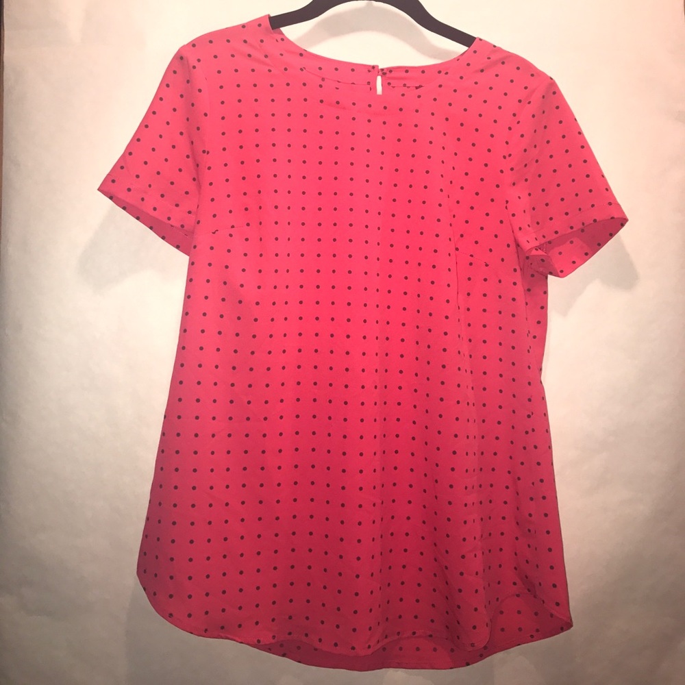 Merona blue polka dotted/pink background blouse