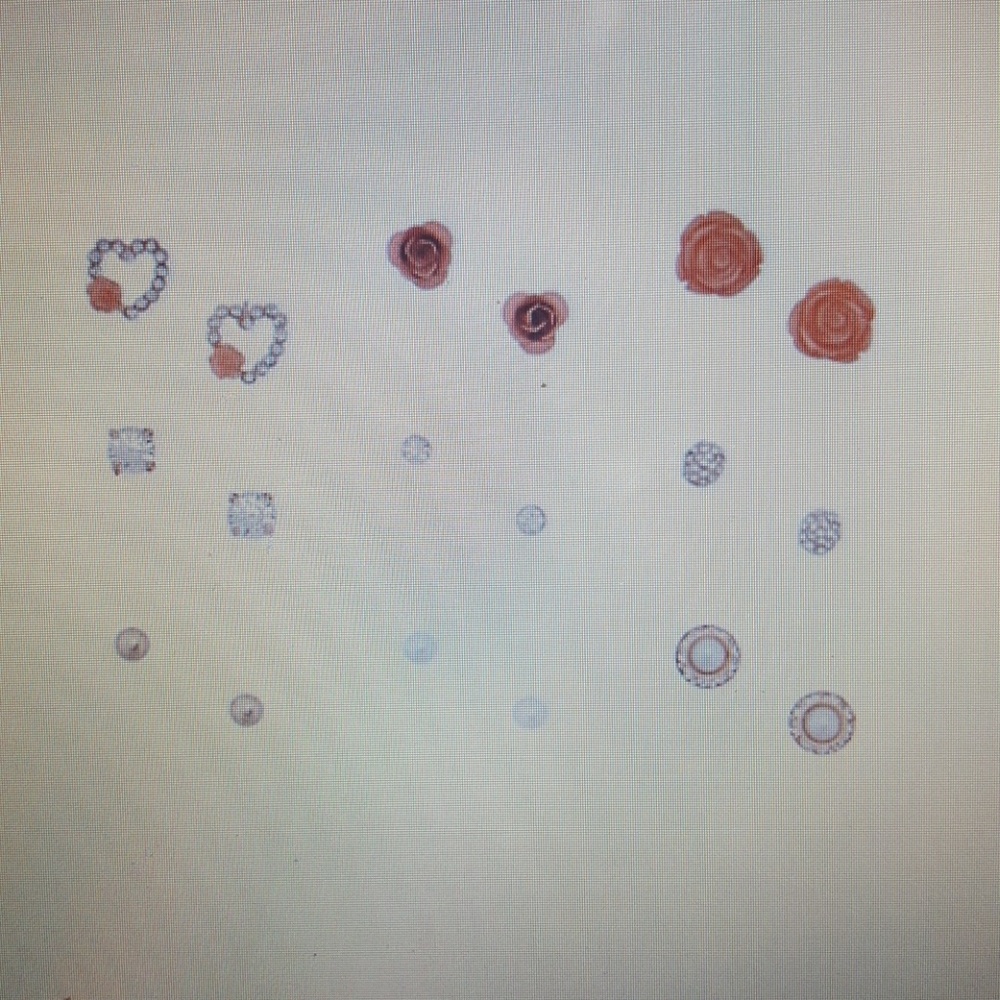 Set of 9 rose and rhinestone stud earrings