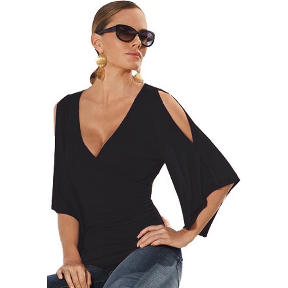 SOLD - VNeck Cold Shoulder Flare Long Sleeve Shirt