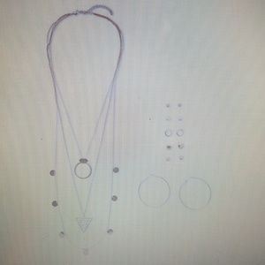 Assorted earrings and layered necklace set