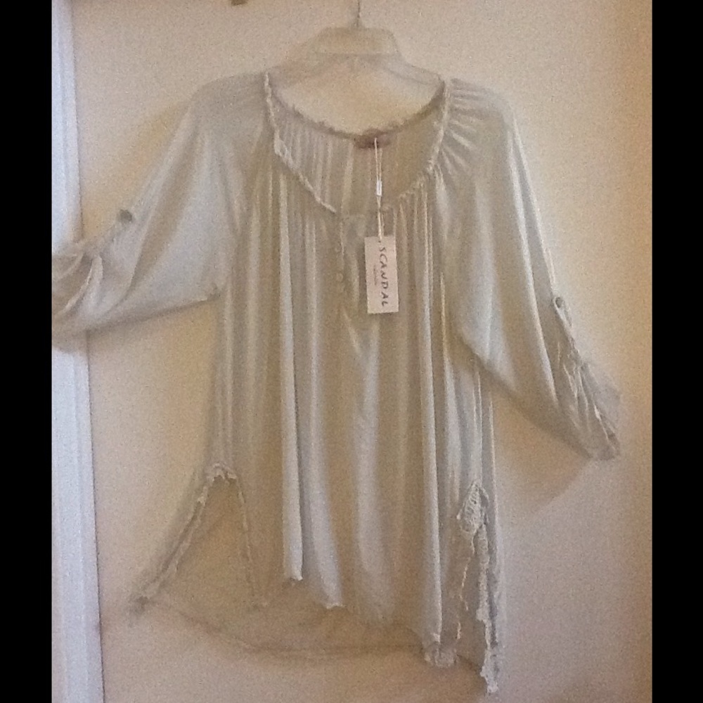 Scandal off white long-sleeve sheer blouse