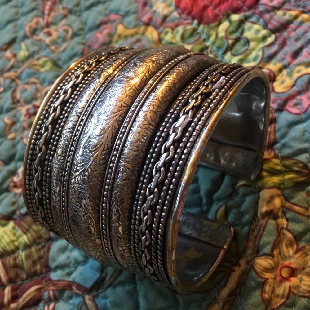 Unique multi textured statement cuff bracelet