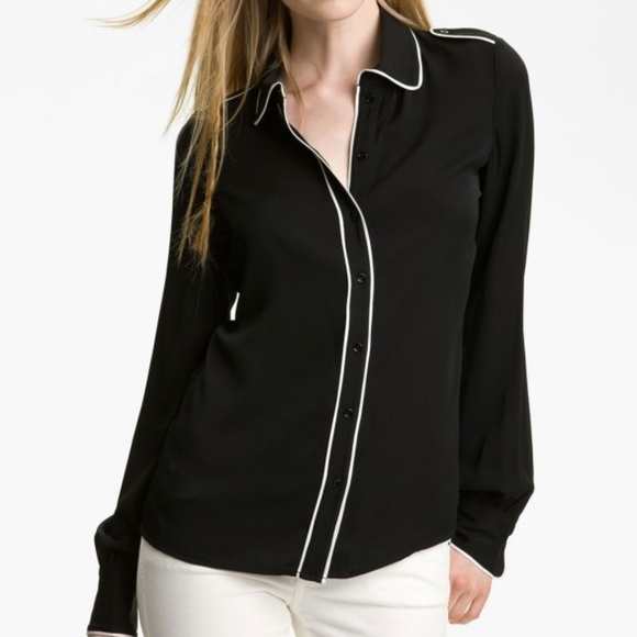 Rachel Zoe Lara Stretch Silk Blouse in Black - Picture 1 of 8