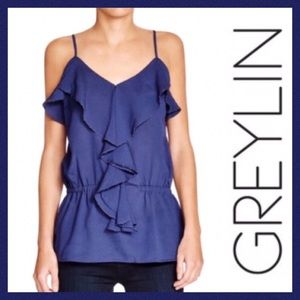New Greylin Silky Beaded Open Back Top, M