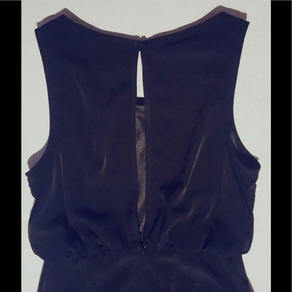 High Neck Empire Waist Black Dress W/ Slit  - Picture 3 of 4