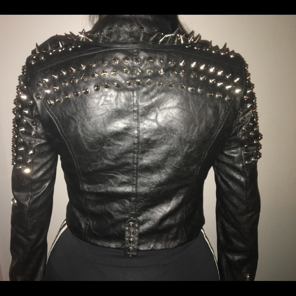 Black leather studded jacket