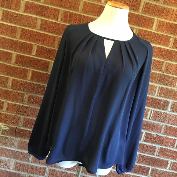 Pleione navy blue long sleeve cut out neck blouse - Picture 2 of 8