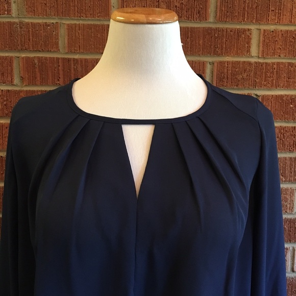 Pleione navy blue long sleeve cut out neck blouse - Picture 3 of 8