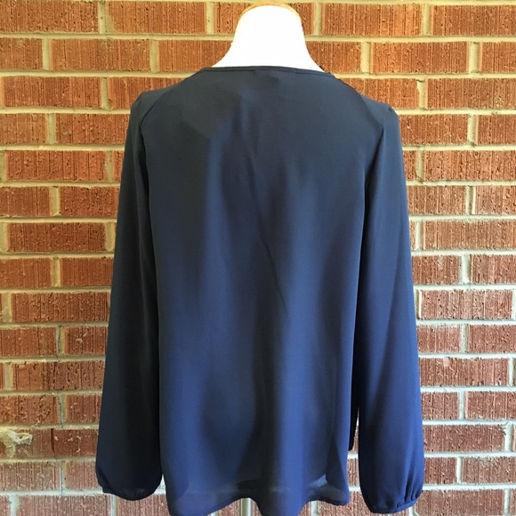 Pleione navy blue long sleeve cut out neck blouse - Picture 6 of 8