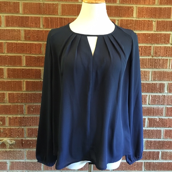 Pleione navy blue long sleeve cut out neck blouse - Picture 8 of 8
