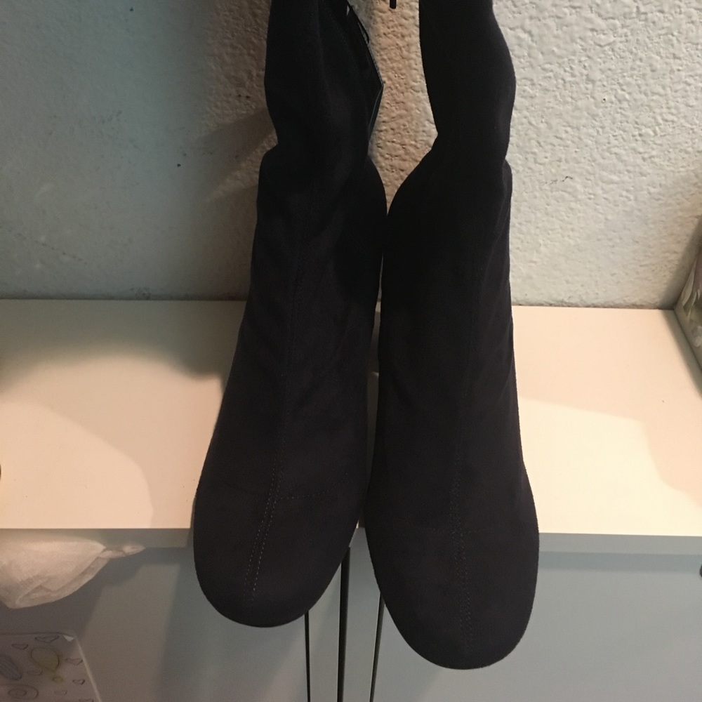 Zara navy blue stretch leg high heel boots - Picture 6 of 7