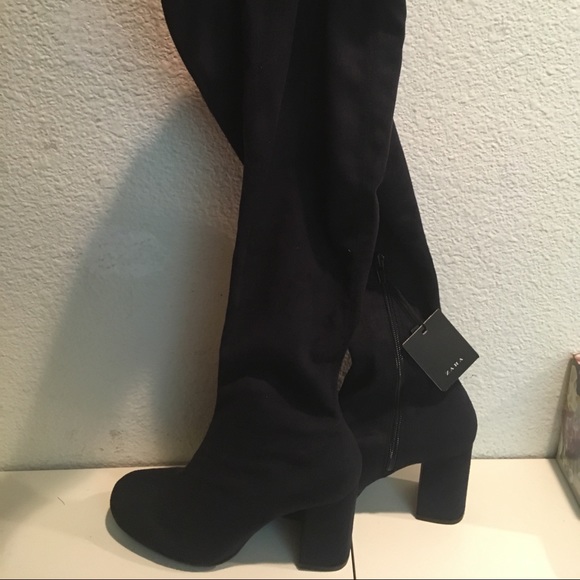 Zara navy blue stretch leg high heel boots - Picture 5 of 7