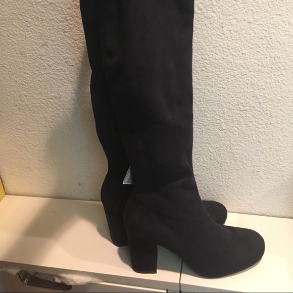 Zara navy blue stretch leg high heel boots - Picture 7 of 7