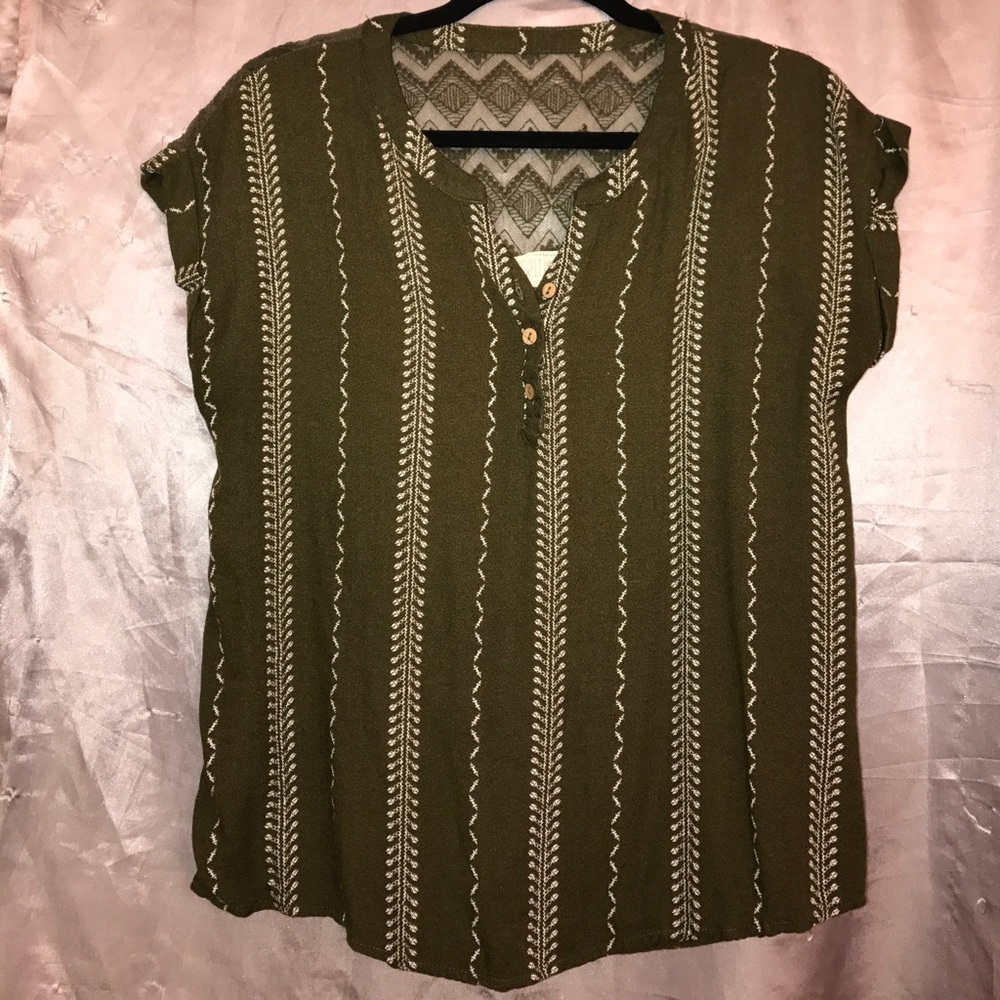 Olive Green Lace Detail Blouse