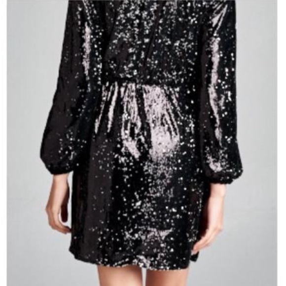 ❤️Last One❤️LOURDES BLACK SEQUIN WRAP DRESS - Picture 5 of 6