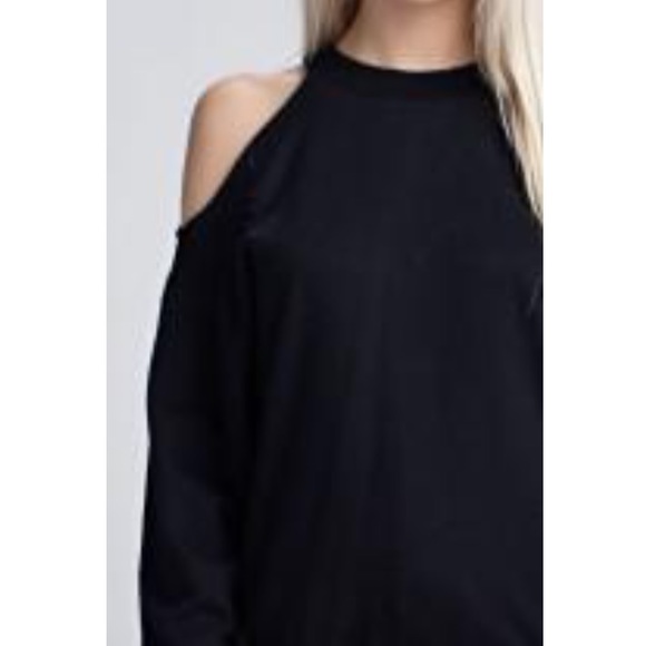 Mia’s Distressed Cold Shoulder Black Sweatshirt - Picture 6 of 8