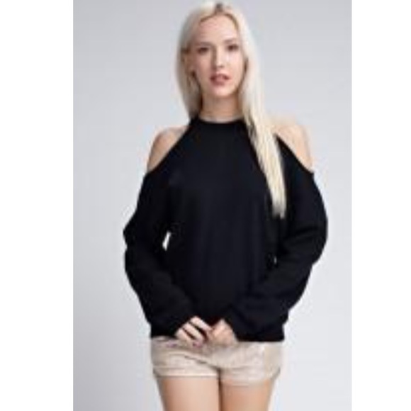 Mia’s Distressed Cold Shoulder Black Sweatshirt - Picture 3 of 8