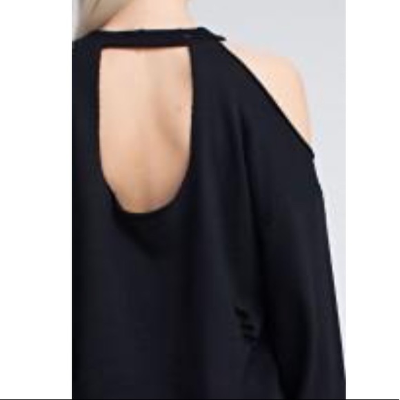 Mia’s Distressed Cold Shoulder Black Sweatshirt - Picture 4 of 8