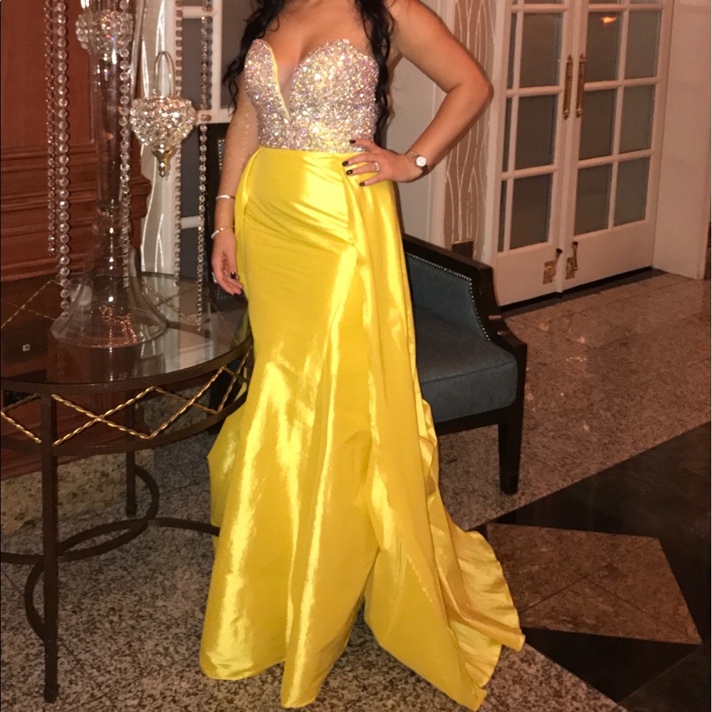 JOVANI Strapless Yellow dress with crystals!