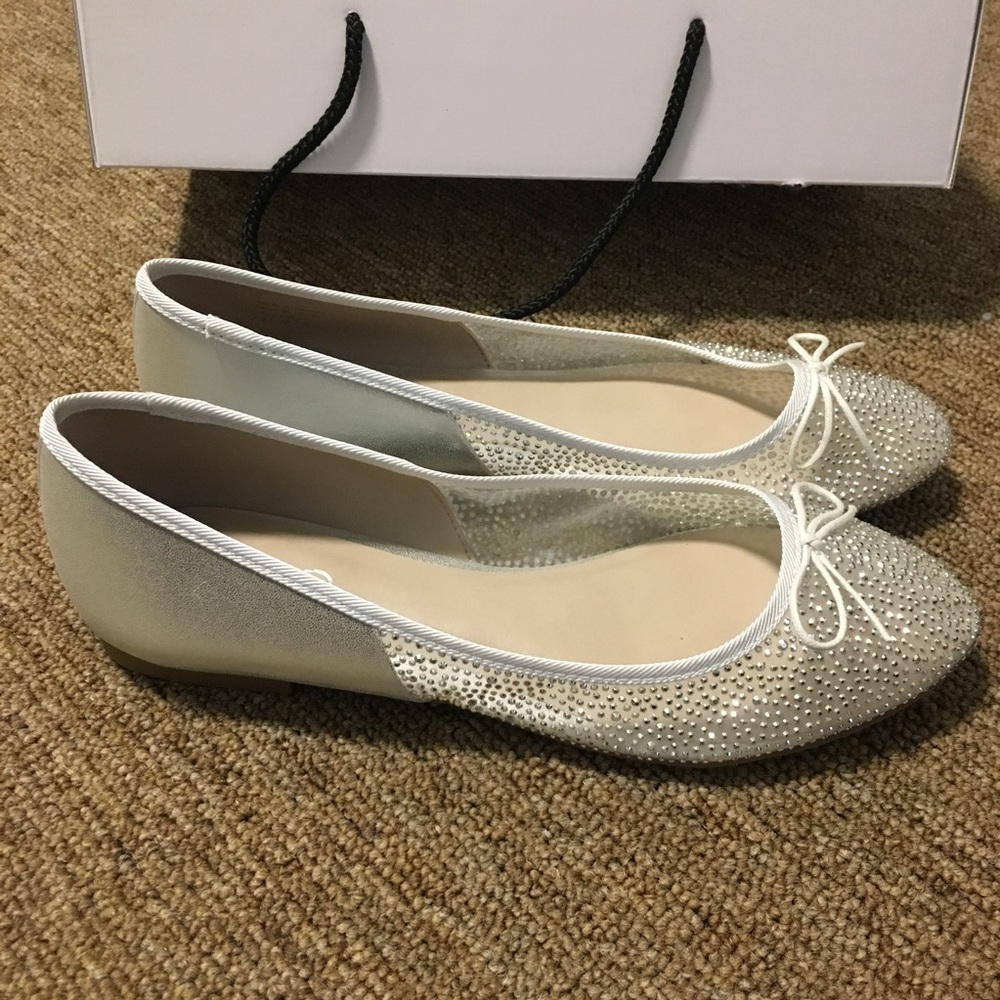Aldo Flats White and Silver Satin Bridal Flats