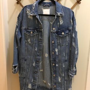 Zara oversized distressed denim jacket