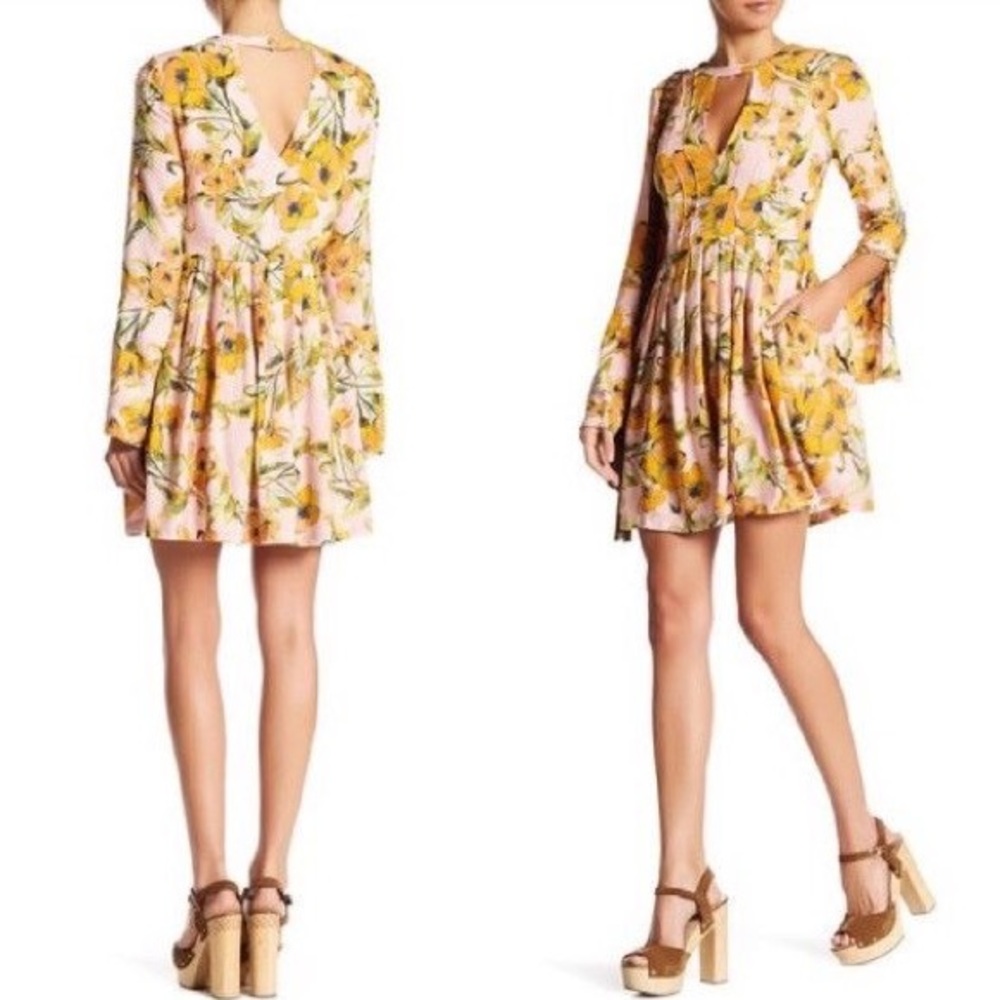 NWOT Free People Tegan Mini Dress Pink Floral