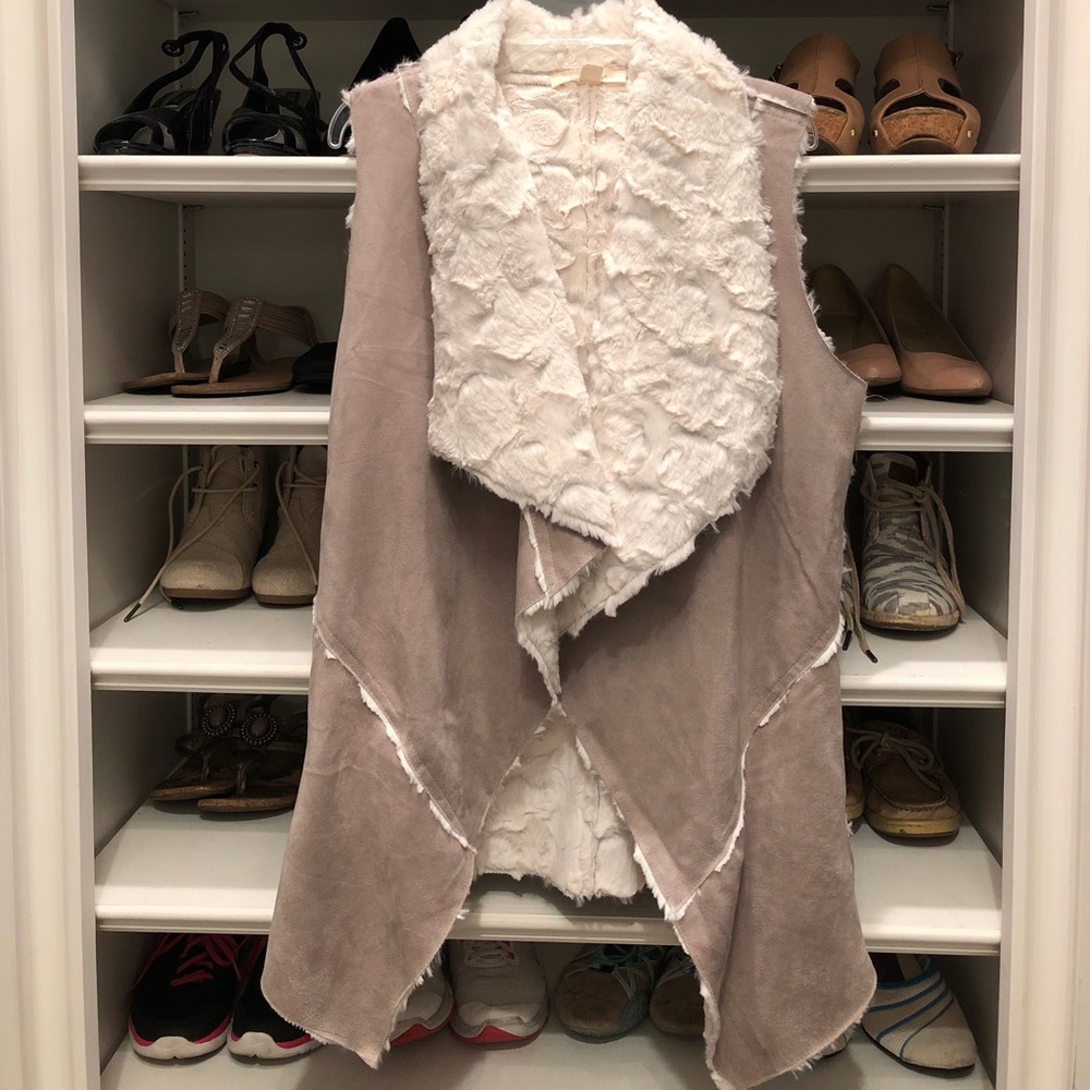 Gray suede Sherpa vest