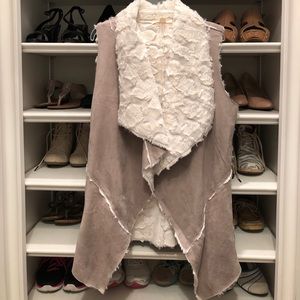Gray suede Sherpa vest