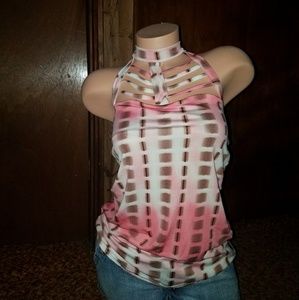 Plaid Bodycon Caged Open Tie Back Tank Top M