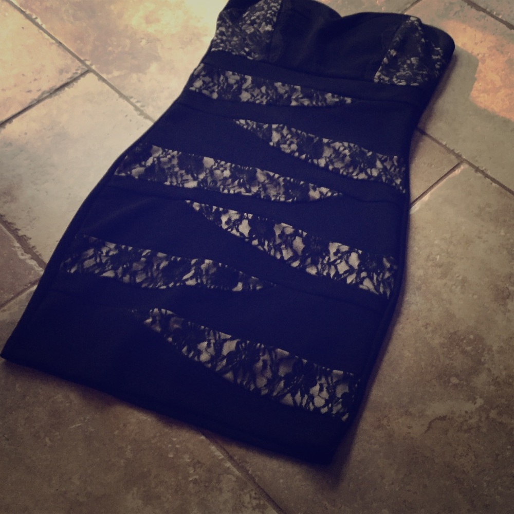 Black strapless mini dress