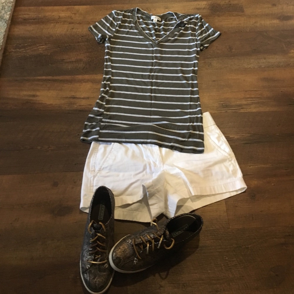 SOLD Olive and tan striped V-neck tee small new!
