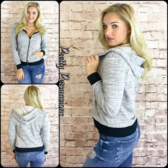 Gray & Black Zip Up Hooded Sweater Jacket - Picture 2 of 6