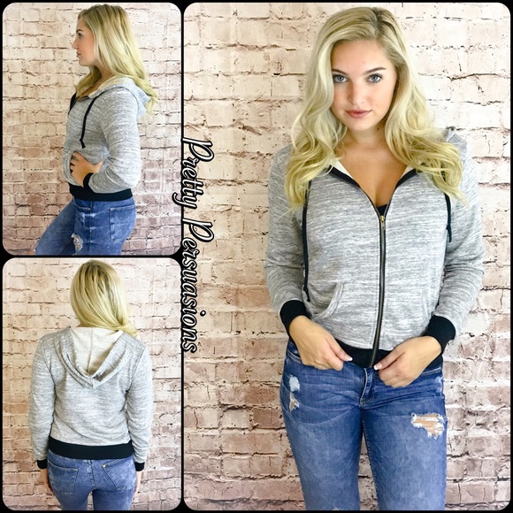 Gray & Black Zip Up Hooded Sweater Jacket - Picture 4 of 6