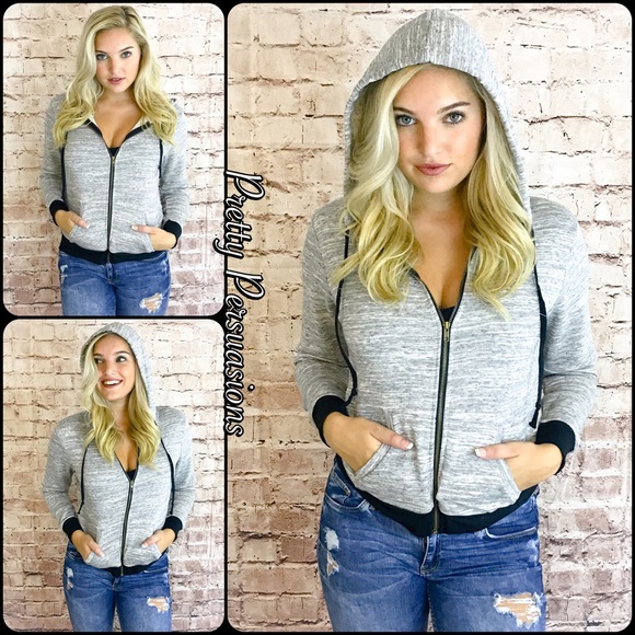 Gray & Black Zip Up Hooded Sweater Jacket - Picture 5 of 6