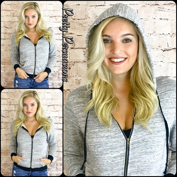 Gray & Black Zip Up Hooded Sweater Jacket - Picture 6 of 6