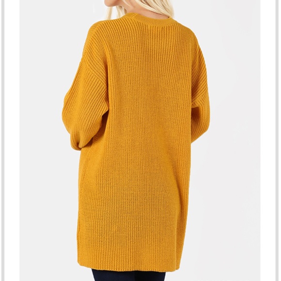 Oversized V-neck Choker Sweater Mustard Color - Picture 5 of 7