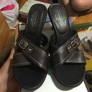 Brown leather coach Sandals